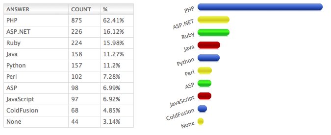 State of Web development 2010 - Languages usage