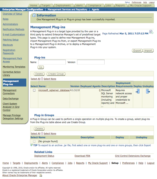 Management Plugins successfully imported